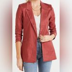 NWT Level 99 Rachel Stretch Linen Blend Blazer Rose Size Small Open Front Red Photo 2