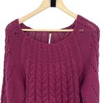 Free People NWT  Womens Sandre Cable Knit Pullover Sweater Dreamy Mulberry Large‎ Photo 3