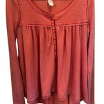 We The Free Kai Henley Thermal Top Red Waffle Knit Long Sleeve XS Photo 0
