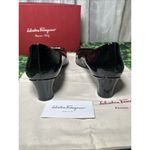 Salvatore Ferragamo Black Patent Leather Chunky Kitten Heels Pumps size 10 AA Photo 3