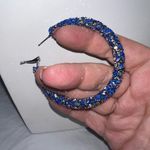Blue and Silver Chunky Sparkle Hoop Earrings Photo 3