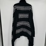 Venus Open Front Cardigan Sweater S Black Gray Stripe Fuzzy Trim Knit Photo 7