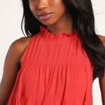 Lulus Tier for It Red Tiered Ruffled Tie-Back Mini Dress size XL Photo 2