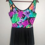 Vintage 60's 70's floral bathing suit skirt dress Black Size L Photo 4