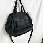 Tory Burch Half Moon Satchel Bag Black Leather Braided Straps Authentic Photo 3