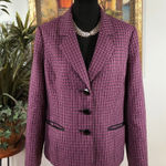 Le Suit  Women Purple Black Tweed Jacket 12 Lapel Notch Collar Pockets 3 Buttons Photo 0