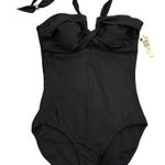 Attention Y2K Swimsuit Womens M Black One Piece Halter Padded Cups Bead Accents‎ Size M Photo 0