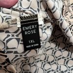 Emery Rose Plus 1X 1XL Tan Black Print Top Shirt Blouse Career Wear Business Cas Photo 2