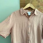 Nicole Miller Linen Boxy Short Sleeve Button Down Shirt in Dusty Rose Pink Photo 1