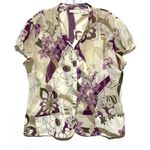 Worthington Button Blouse Floral Purple Polyester Womens 16 Sheer Sash Belt Photo 2