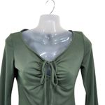 Parallel Flared Long Sleeve Tassel Neck Blouse Olive Green Pullover Size XS Photo 5