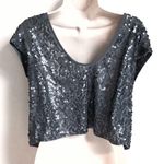 EXPRESS 🆕 silver sequin cropped cap sleeve… Photo 5