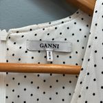 Ganni  Cameron Gathered Polka-dot Satin Long Sleeve Maxi Dress In Egret XL Photo 3