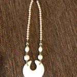 Vintage MCM Ceramic Heart Pearls Acrylic Faceted Beaded necklace 28" Statement White Photo 3