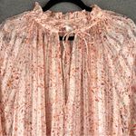 H&M  Top Womens XL Pink Floral Ruffle Neck Sheer Tie Front Bishop Sleeve Blouse Photo 5