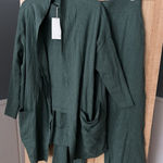 Pact NWT Airplane Wrap Cardigan | Pintuck Wide Leg Pant | Top Size L Deep Green Photo 0