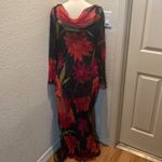 Vintage Cattiva Silk Floral Maxi Dress Sheer 2 Piece EUC Sz M Blk/Red Sleeveless Size M Photo 22