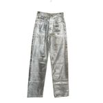 ZARA  Boy Fit Jeans‎ Boyfriend Mid Rise Button Fly Silver Metallic Size US 0 Photo 3