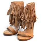 ALDO Women’s Size 6.5 Fringe Suede Stiletto Heels Sandals Tan Boho Festival Photo 0