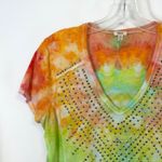 Reba  Medium Top Handmade Tie Dye Studded Short‎ Sleeve Western Orange Green 1078 Photo 3