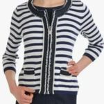 Peter Nygard  XL Full Zip Cardigan Sweater Striped Navy White Coastal Photo 0