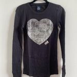 PINK - Victoria's Secret Victoria’s Secret Pink Black & Silver Rhinestone Heart Thermal Long Sleeve NEW Photo 0
