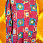 Handmade Crochet Granny Square Red Floral Hand Knit Sweater Photo 0