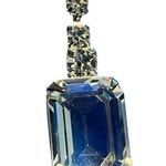 Vintage Glass Rhinestone Necklace Collar Choker Y Shape Blue Drop Adjustable 18" Photo 1