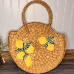 J Jill Lemon Braided Market Woven Rattan Basket Circle Round Purse Handbag NWT Yellow Photo 0