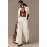 Anthropologie  NWT Linen Blend City Beach Wide Leg Pants Cream White Size 10 Photo 1