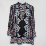 Free People  Meadow Mod mini dress small V neck long sleeve boho blue shift Photo 2