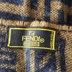Fendi Navy Blue Tan Wool Silk Scarf with Decorative Tassels Photo 1