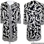 Diane Von Furstenberg  DVF Silk V Neck 3/4 Sleeve Shift Dress Black White Size 0 Photo 1