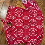 Red White Embroidered Front Tie Top I Size L Photo 6