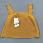 ZARA NWT Knit Tank Top M Women Square Neck Sleeveless Mustard Yellow Casual Crop Photo 0