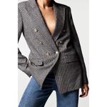 ZARA NWT • double breasted houndstooth blazer black white blogger favorite sz S Photo 1