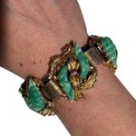 True Vtg 1960s Green & Gold Fold Over Clasp Women’s Designer Costume Bracelet Photo 13