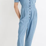 Madewell  Blue Denim Jumpsuit Cotton Blend size 0 Puff Sleeve Button Front Photo 0