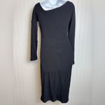 Enza Costa Black Ribbed Bodycon Midi Dress Long Sleeve Medium P1 Photo 1