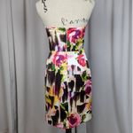 Y2K Strapless Silk Floral Dress Size Small Pink Photo 1