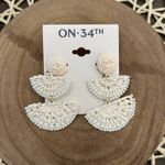 ON 34th Off White Stone Beading Boho Woven Raffia Drop Earrings Photo 2