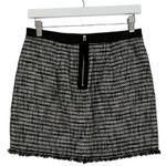 Rebecca Taylor Lamb Leather Trim Linen Tweed Fringe Mini Skirt Grey Black Size 4 Photo 1