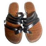 Sam Edelman Black Strappy Leather Flat Sandals Women's 7 Slip-On Croc Embossed Photo 2