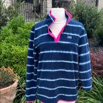 Simply Southern Cozy  Striped Navy Blue and White Fleece Pullover Photo 2