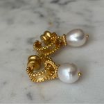 NWOT Gold and White Pearl Hoop Earrings Photo 4