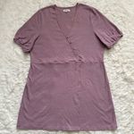 Madewell Dress Cross-Front Button Short Sleeve Mini Textured Purple 2X Photo 2