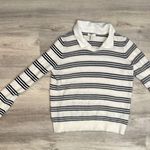 Joie White with Navy Blue Stripes Long Sleeve Sweater with White Collar Size XS Photo 3