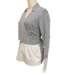 Project Runway Women's Striped Wrap Blouse Button Down Shirt Size M Black White Size M Photo 2