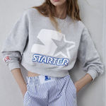 ZARA  x Starter Cropped Sweatshirt Gray Long Sleeves Graphic‎ Logo Gray Medium Photo 0