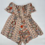 Ecowish Off Shoulder Romper Strapless Floral Print Striped Jumpsuit Med NWT Photo 3